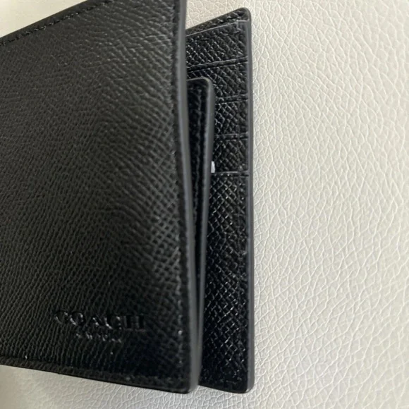 NWT Coach Men’s Calf Leather Bifold with Mini ID Wallet F64118 Black - Picture 5 of 9